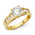 thumbnail image 1 of CZ Engagement Solitaire Ring 14k Yellow Gold Anniversary Round CZ Band Princess Side Stones Size 9, 1 of 1