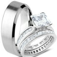 thumbnail image 1 of CZ Engagement Wedding Ring Set for Him and Her Couples Bands for Men Size 11 and Women Size 5, 1 of 6