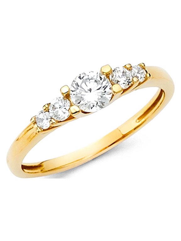 CZ Five Stone Ring 14k Yellow Gold Band Engagement Style Right Hand Polished Finish Fancy Size 5