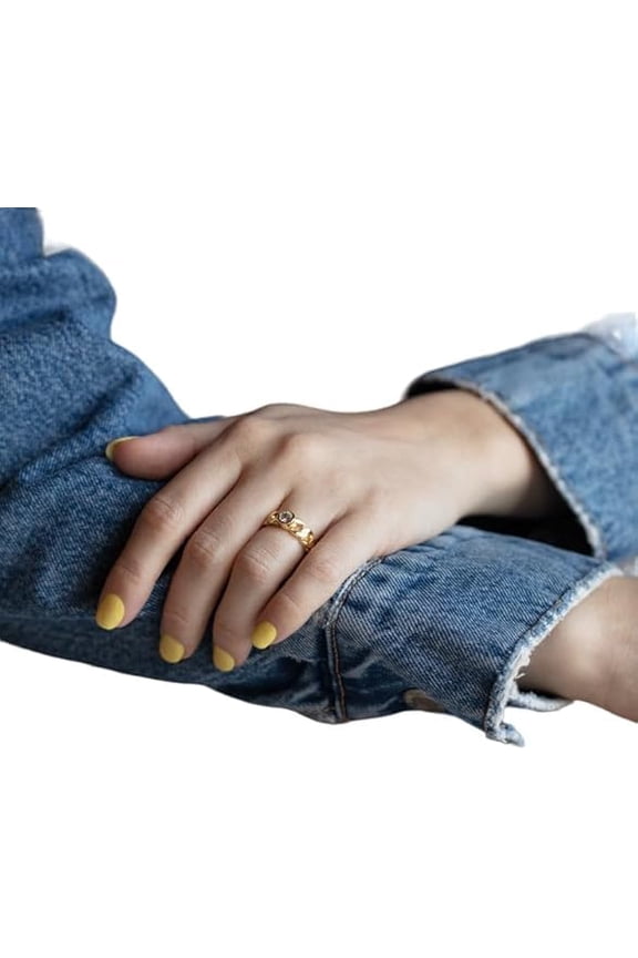 CZ Gemstone Ring, Natural Cubic Zircon Tiny Ring, April Birthstone, Chain Band Ring, Womens Ring, Gold Micron Plated Ring, 925 Sterling Silver, Dainty Ring, Christmas, Wedding Band, Statement Ring