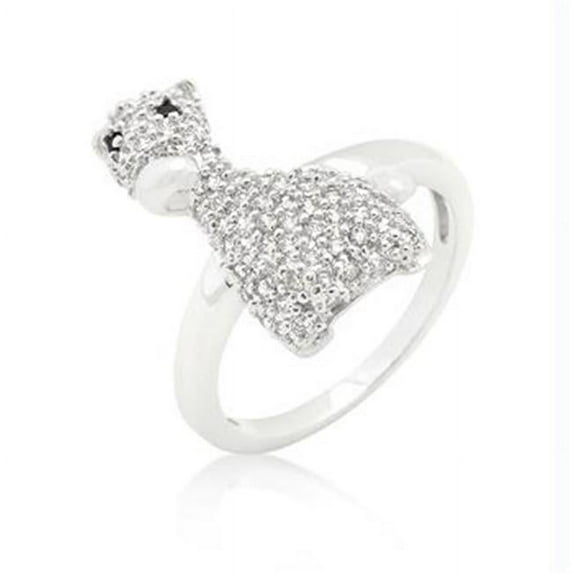 CZ Giraffe Ring- 07 - White Gold Rhodium Bonded Giraffe Ring with Clear Cubic Zirconia and Jet Black Cubic Zirconia Eyes in Pave Setting in Silvertone