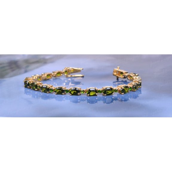 CZ Green Tennis Bracelets, Line Bracelet, Birthday Gifts , Moldavite Gemstone Bracelet, Birthstone Jewelry, Women Bracelet