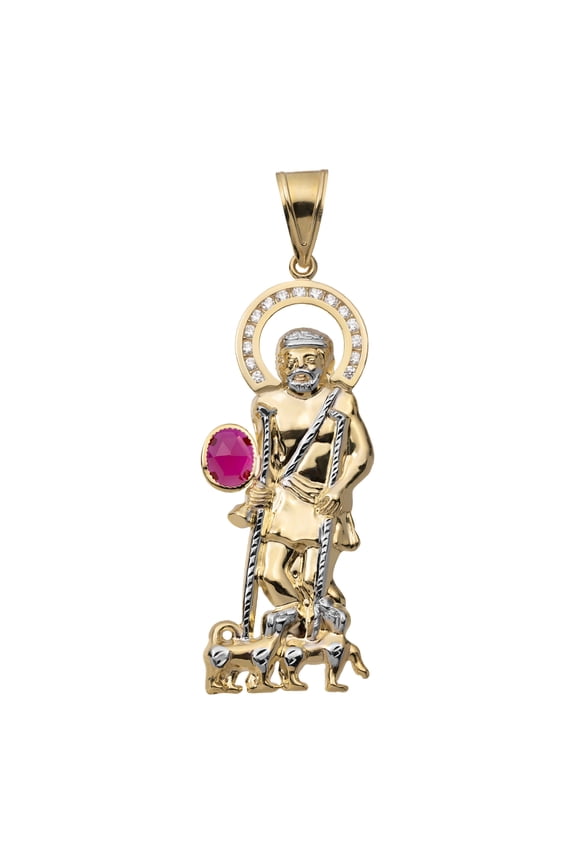 CZ Halo Saint Lazarus Pendant Unisex Adult 10K Yellow White Gold, All Sizes - Goldum NYC