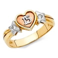 thumbnail image 1 of CZ Heart 15 Ring Solid 14k Yellow White Rose Gold Quinceanera Band CZ Star Satin Polished Fancy, Size 9, 1 of 1