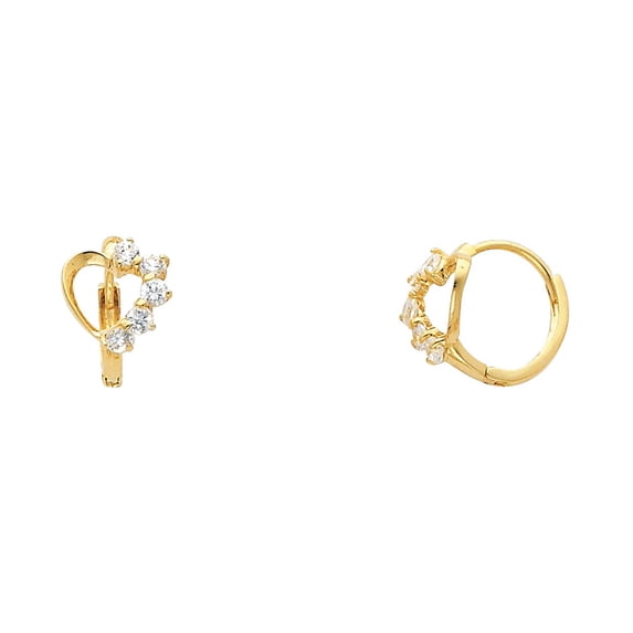 CZ Heart Huggies Earrings Solid 14k Yellow Gold Huggie Hoops Round Love Polished Fancy Small 10 mm