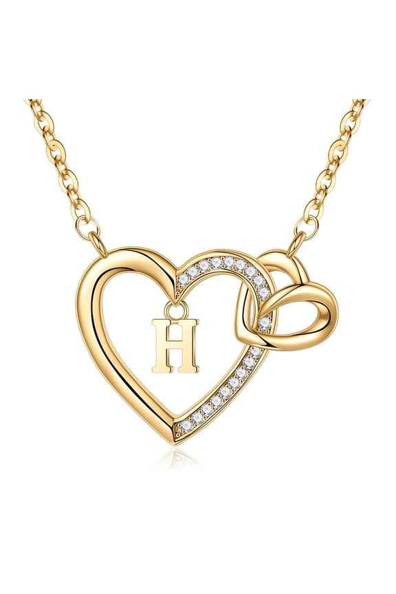 CZ Heart Initial Necklaces for Women 14K Gold Plated Heart Necklaces for Women Letter Necklace