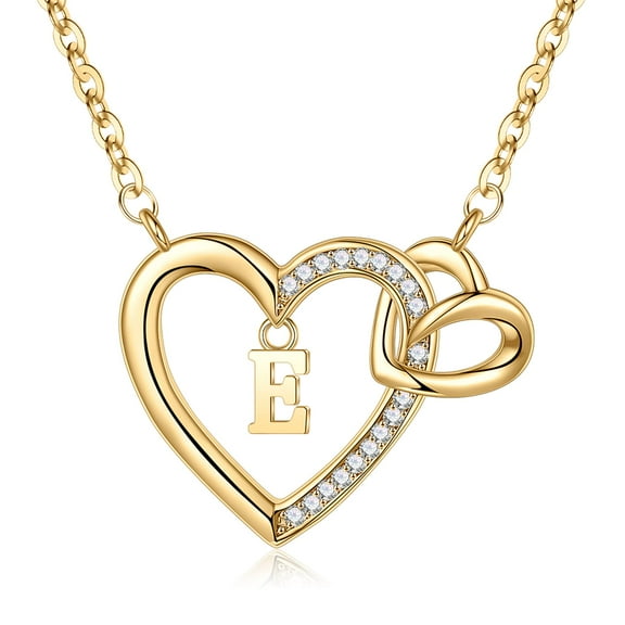 IEFSHINY CZ Heart Initial Necklaces for Women 14K Gold Plated Heart Necklaces for Women Letter Necklace