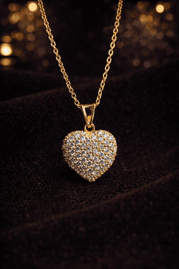 CZ Heart Necklace for Womens Cable Link Chain 17" 14K Gold Filled Elegant