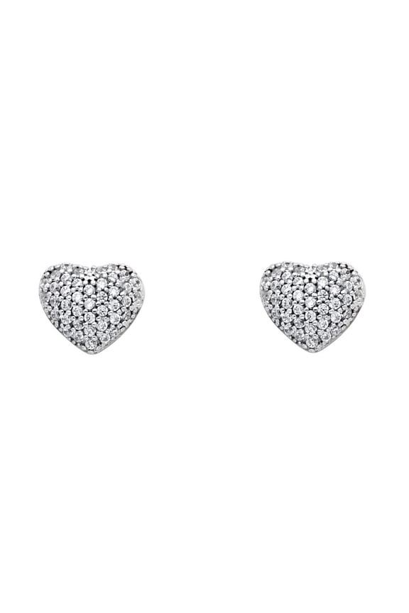 CZ Heart Stud Earrings Solid 14k Yellow Gold Bubble Heart Studs Post Love Style Polished Fancy 7 x 9 mm