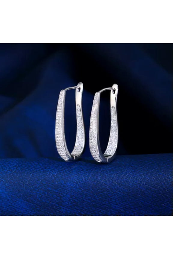 CZ Huggie Hoop Earrings Silver Plated Wild Classic Bridal Wedding Jewelry Gift