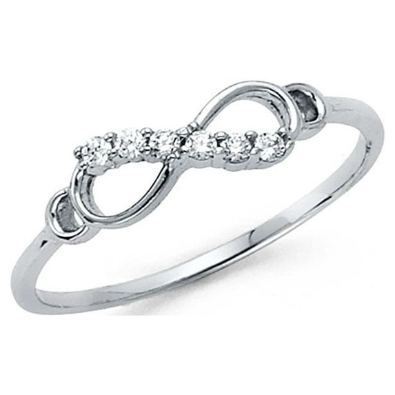 CZ Infinity Ring Solid 14k White Gold Love Band Promise Ring Right Hand Stylish Polished Finish, Size 5