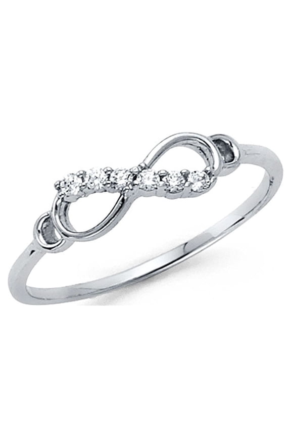 CZ Infinity Ring Solid 14k White Gold Love Band Promise Ring Right Hand Stylish Polished Finish, Size 6