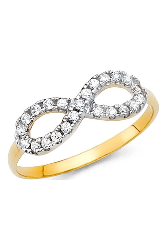 CZ Infinity Ring Solid 14k Yellow Gold Love Band Promise Ring Right Hand Stylish Polished Finish, Size 6