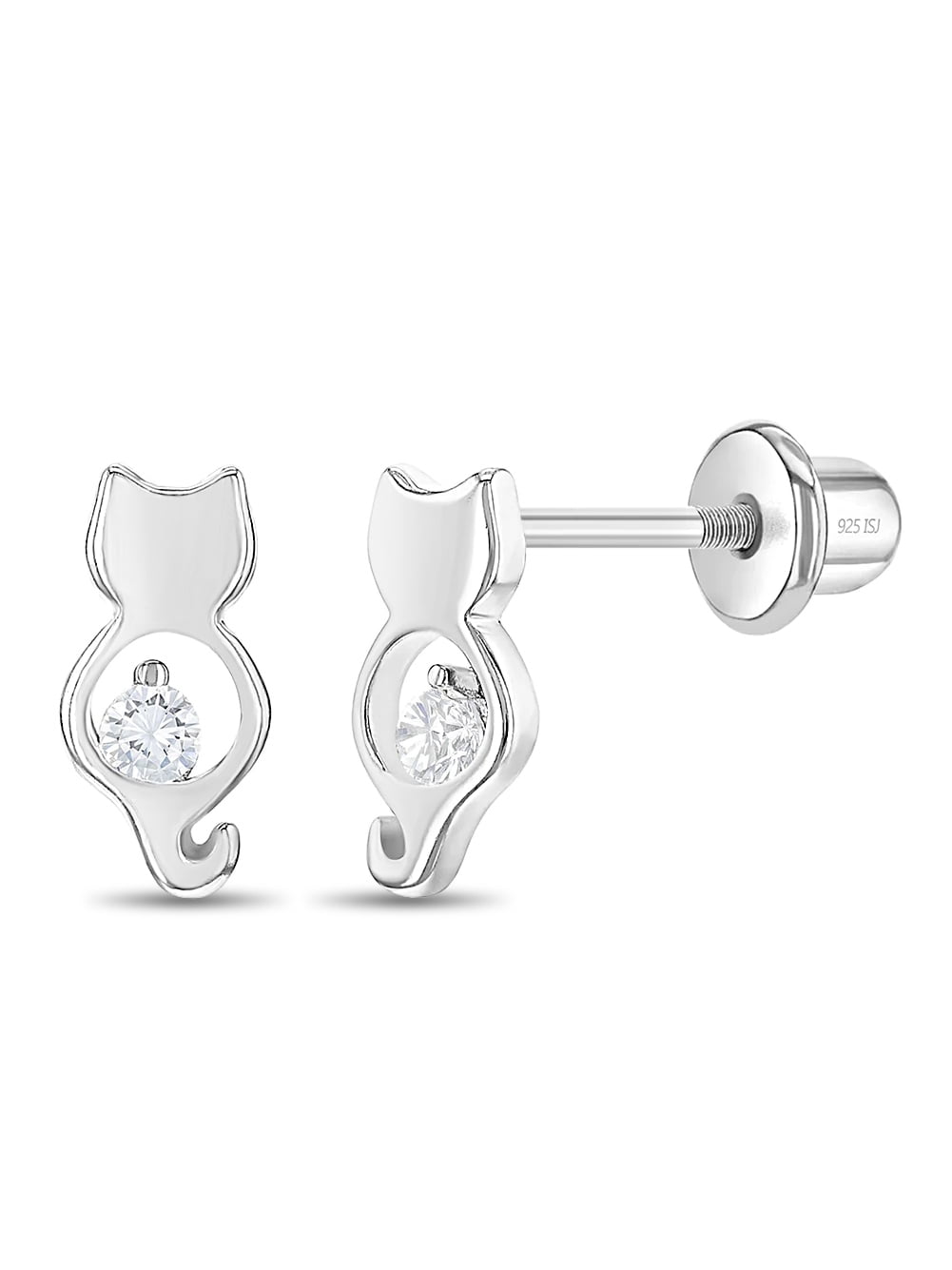 CZ Kitty Friend Baby / Toddler / Kids Earrings Screw Back - Sterling Silver
