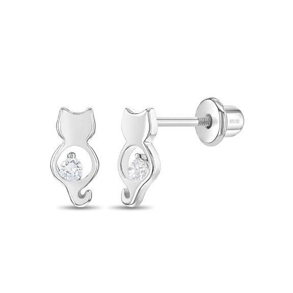 CZ Kitty Friend Baby / Toddler / Kids Earrings Screw Back - Sterling Silver