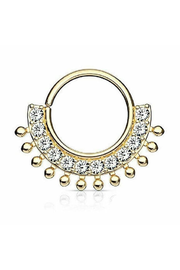 CZ Lined Fan Bendable Hoop Rings for Septum, Ear Cartilage, Daith Surgical Steel
