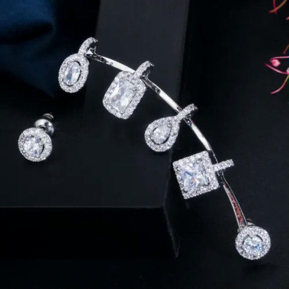 CZ Long Clip Ear Cuff Wrap Cartilage Stud Earrings Women Summer Fashion Jewellry