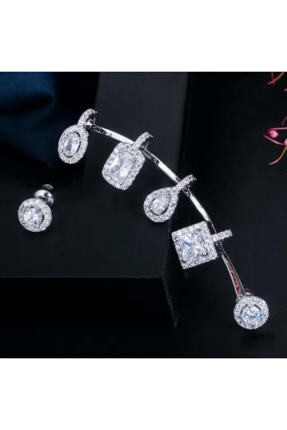 CZ Long Clip Ear Cuff Wrap Cartilage Stud Earrings Women Summer Fashion Jewellry