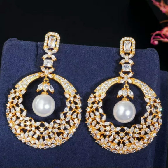 CZ Long Dangle Pearl Wedding Earring for Brides 925 Sterling Silver Jewelry Gift
