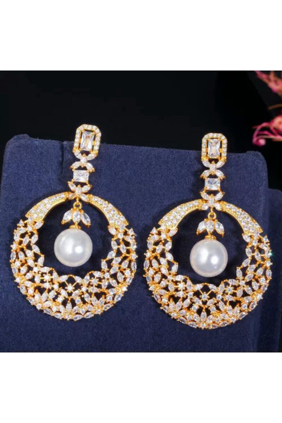 CZ Long Dangle Pearl Wedding Earring for Brides 925 Sterling Silver Jewelry Gift