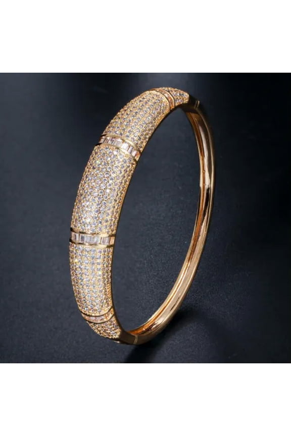 CZ Luxury Dubai Gold Bridal Wedding Open Cuff Bangle for Women Brides Engagement