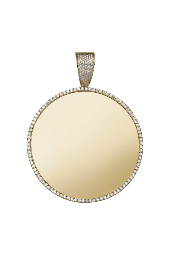 CZ Medallion Picture Frame Memory Charm Pendant Unisex Adult 10K Yellow Gold, All Sizes - GOLDUM NYC