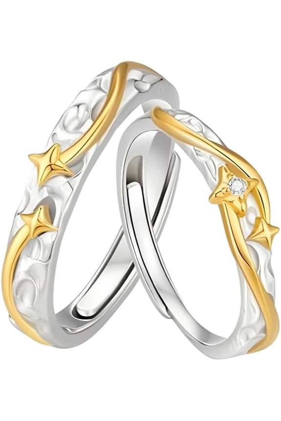 CZ Meteor Shower Matching Couple Ring Set for Women Mens S925 Sterling Silver Dainty Crystal Luck Star Promise Love Open Wedding Finger Bands Rings Statement Valentine Day Jewelry Gifts with Box