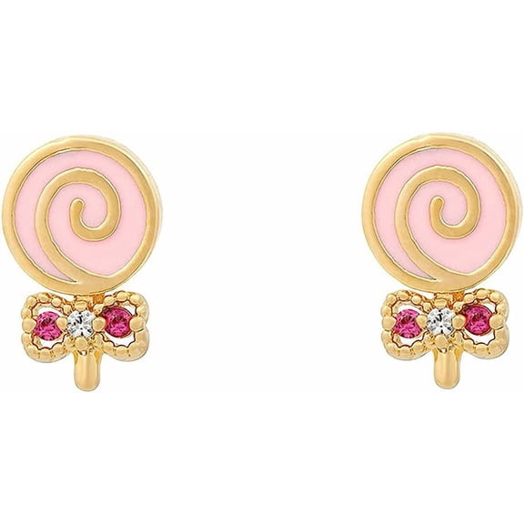 CZ Mini Lollipop Crystal Stud Earrings for Women Teen Girls 925 Sterling Silver Post Pin Cubic Zirconia Gold-Toned Cartilage Charm Fashion Cute Candies Earring Birthday Easter Jewelry for Daughter