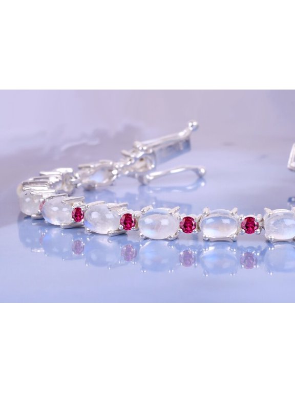 CZ Moonstone Oval&Round Ruby Wedding Bracelet,Bridal Tennis Bracelet,Chain Bracelet Birthstone Jewelry Gift for Her