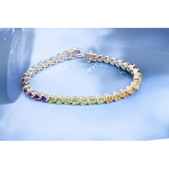 CZ Multi Color Heart Shape Gemstone Tennis Bracelet,CZ Bracelet White Gold Jewelry Colorful,Bridesmaid Gifts