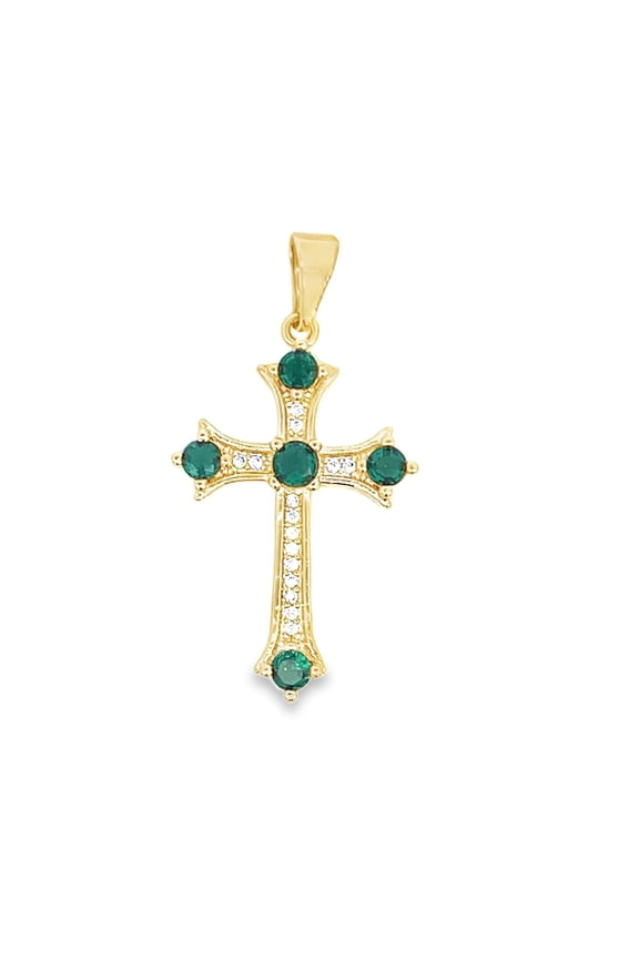 CZ Pave Green Gemstone Cross Pendant (A337)