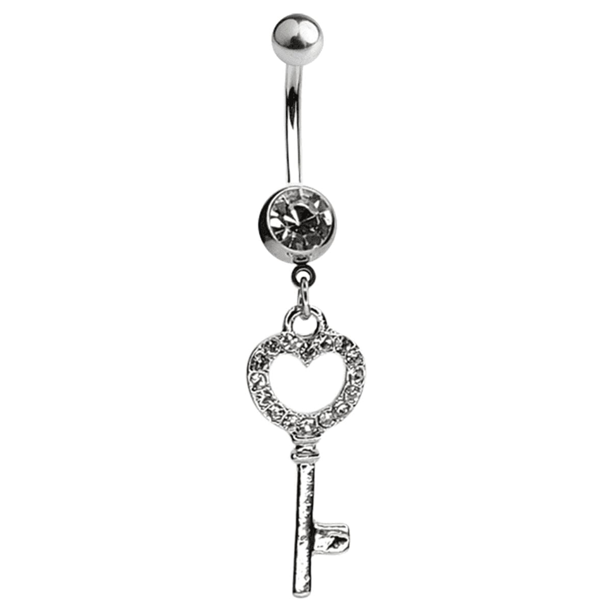 Digestive Key Ring CZ Paved Heart Key Dangle Navel Belly Ring Surgical Steel 14g Sold ...