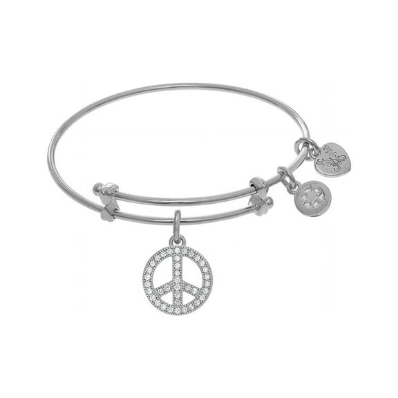 CZ Peace Tween Bangle Charm Bracelet 6 Inches Adjustable
