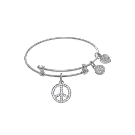CZ Peace Tween Bangle Charm Bracelet 6 Inches Adjustable