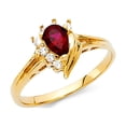 thumbnail image 1 of CZ Pear Ring Halo Solid 14k Yellow Gold Red CZ Band Teardrop Cocktail Ring Style Fashion Fancy, Size 5, 1 of 1