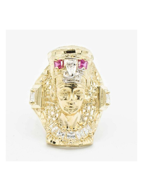 CZ Pharaoh Egyptian King Men’s Adult Ring Men’s Adult 10K Yellow White Gold, 6.78 Gr - Goldum NYC