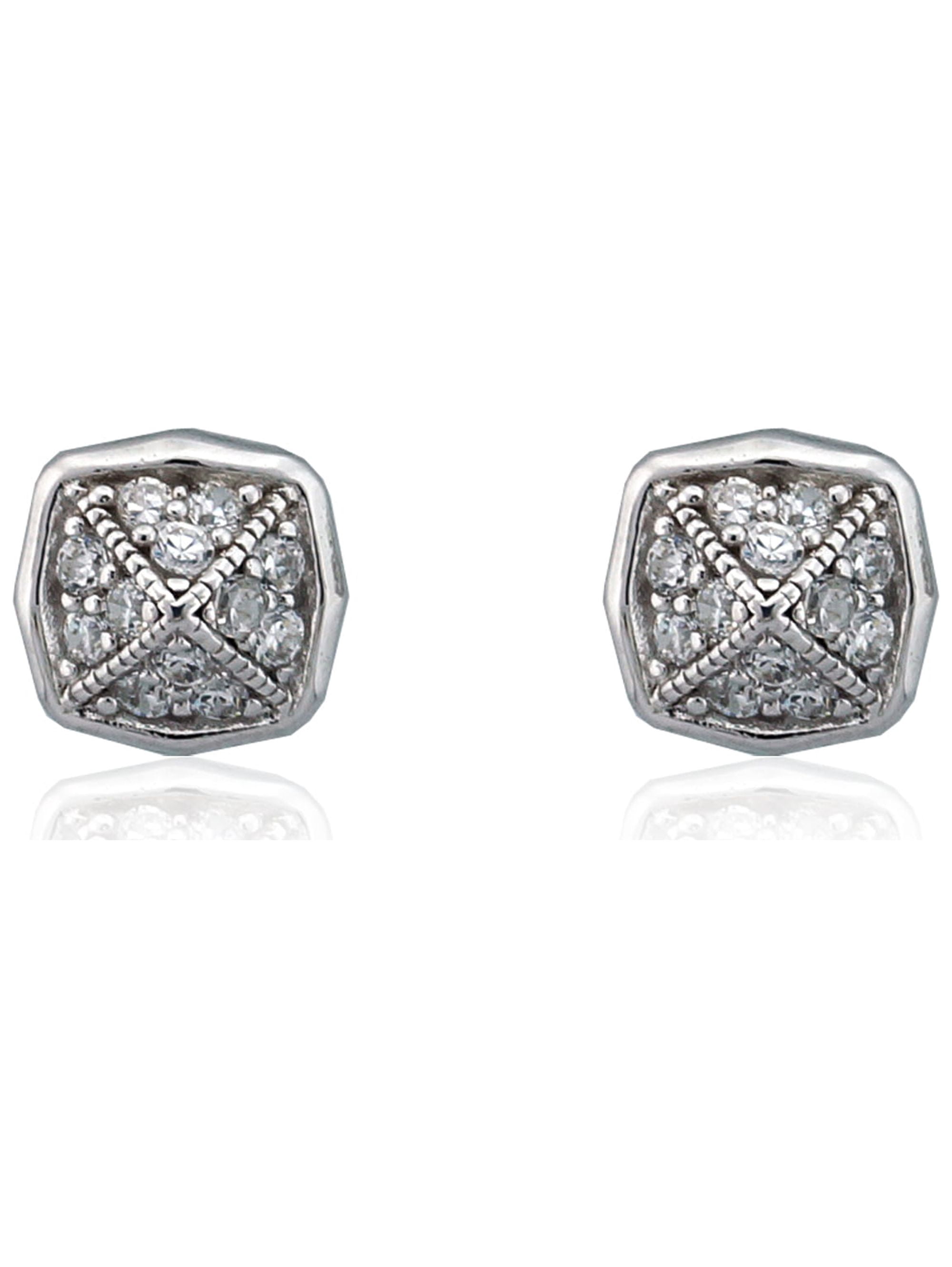 CZ Platinum over Sterling Silver Pyramid Stud Earrings