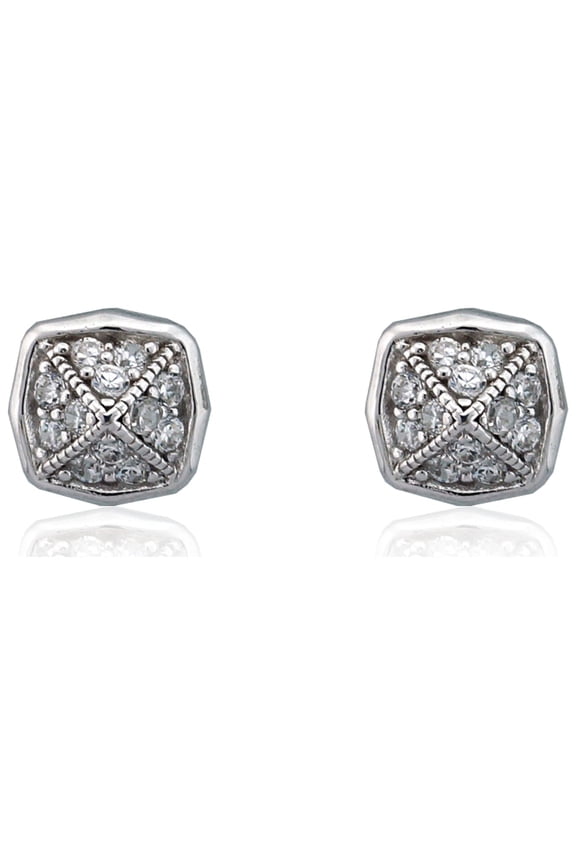 CZ Platinum over Sterling Silver Pyramid Stud Earrings
