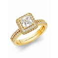 thumbnail image 1 of CZ Princess Halo Engagement Ring & Wedding Band 14k Yellow Gold Bridal CZ Rings Set Side Stones Size 6.5, 1 of 1