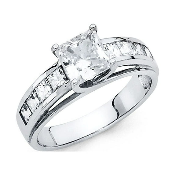 CZ Princess Solitaire Engagement Ring 14k White Gold Anniversary Band Channel Set Side Stones Size 9