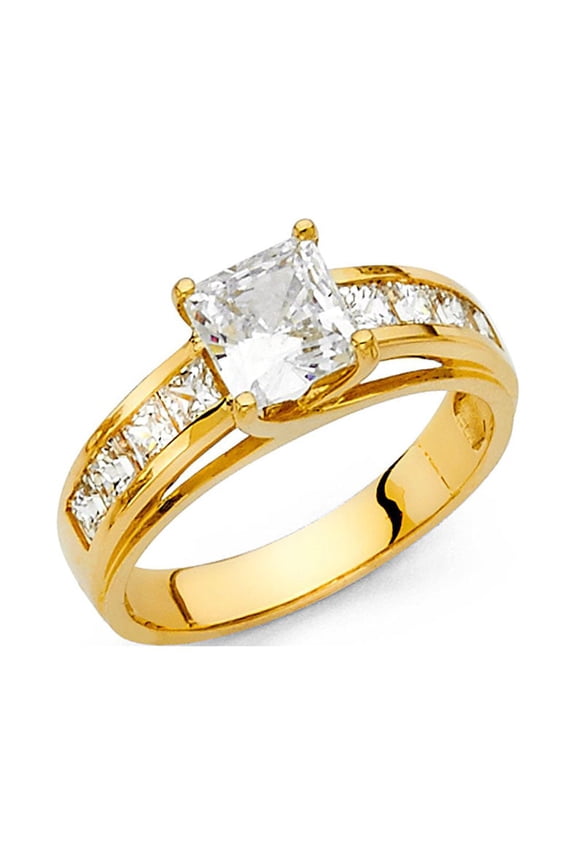 CZ Princess Solitaire Engagement Ring 14k Yellow Gold Anniversary Band Channel Set Side Stones Size 9