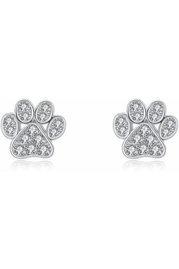 CZ Puppy Dog Cat Paw Print Stud Earrings 925 Sterling Silver Crystal Pet Animal Tiny Studs Cartilage Tragus Earrings Piercing Post Cute Jewelry Gifts for Women