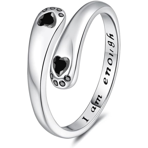 CZ Puppy Paw Print Adjustable Ring for Women Pet Lover I am Enough Inspirational Statement Jewelry Animal Rings with Birthstone Claw Open Wrap Finger Band for Dog Cat Owners Friends Family