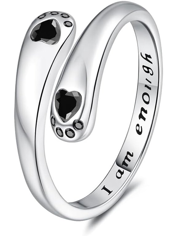 CZ Puppy Paw Print Adjustable Ring for Women Pet Lover I am Enough Inspirational Statement Jewelry Animal Rings with Birthstone Claw Open Wrap Finger Band for Dog Cat Owners Friends Family