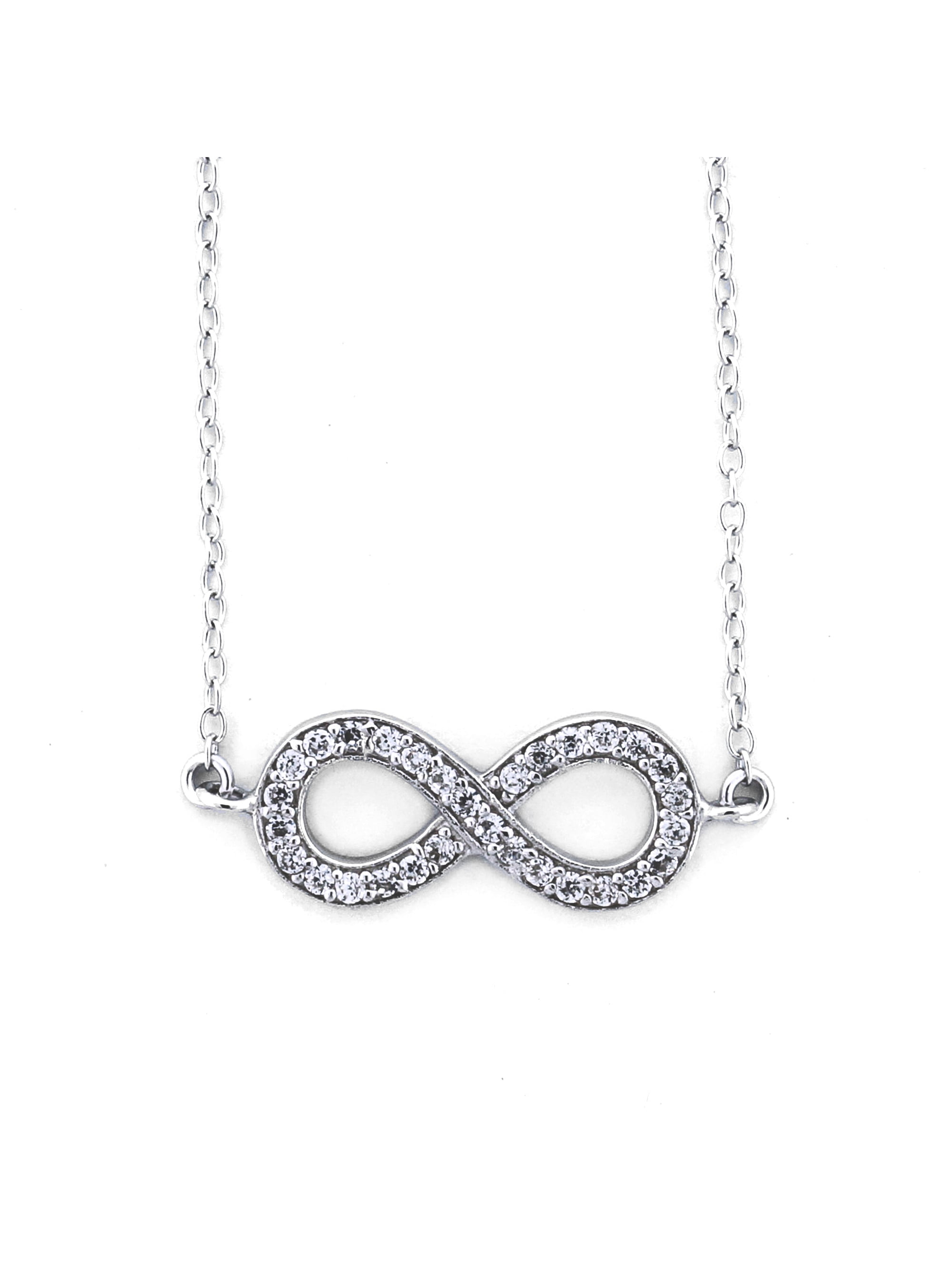 CZ Rhodium over Sterling Silver Infinity Pendant, 18