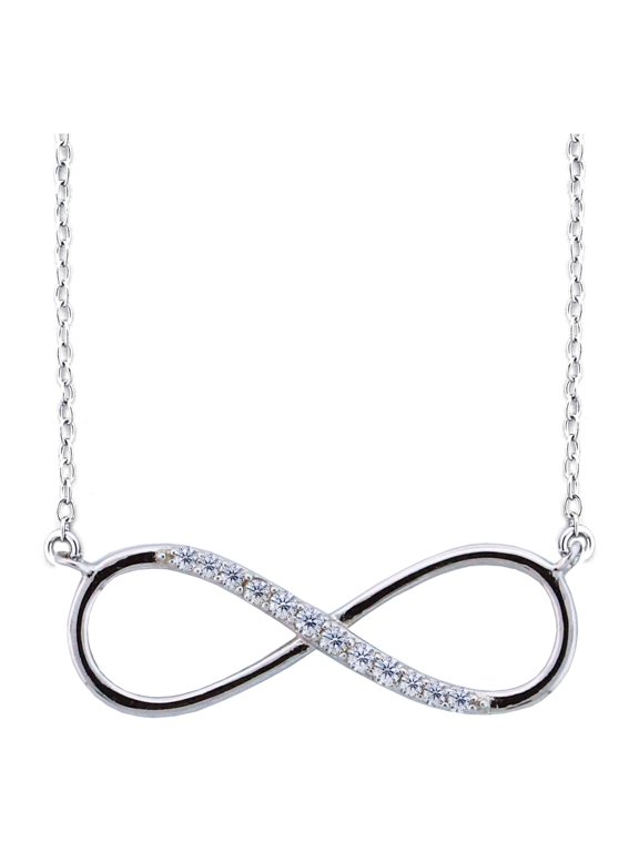 CZ Rhodium over Sterling Silver Infinity Pendant, 18"