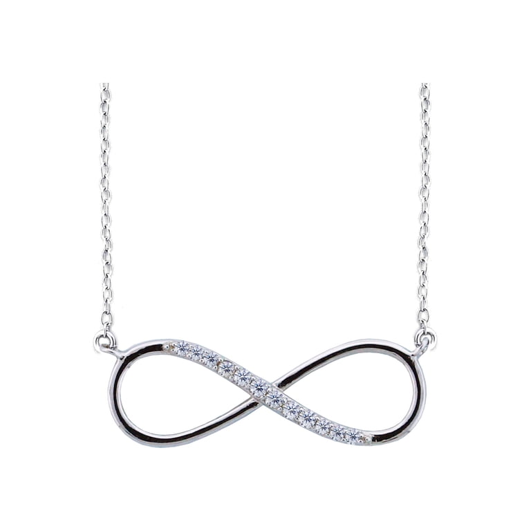 CZ Rhodium over Sterling Silver Infinity Pendant, 18