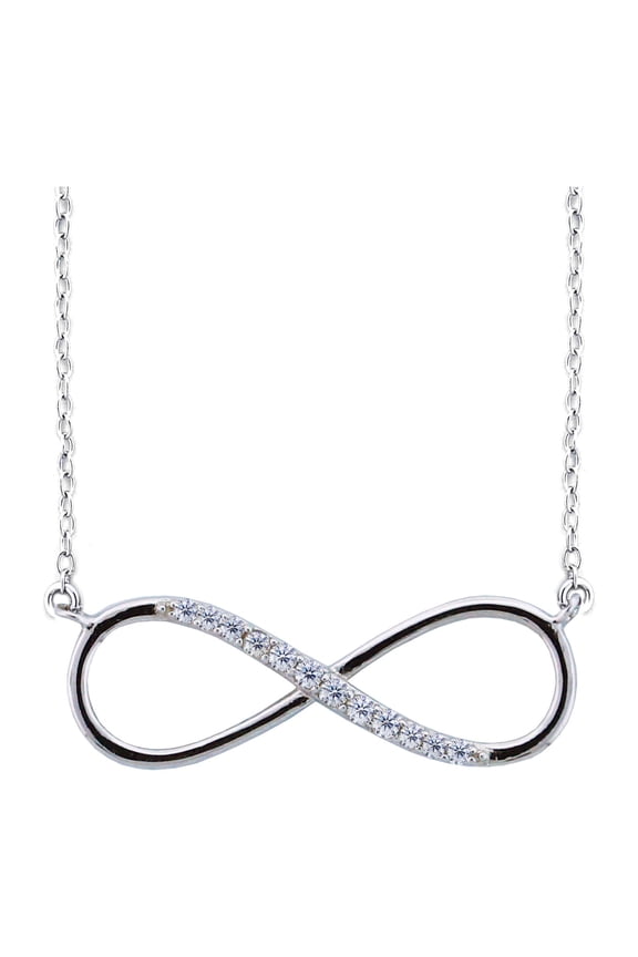 CZ Rhodium over Sterling Silver Infinity Pendant, 18"