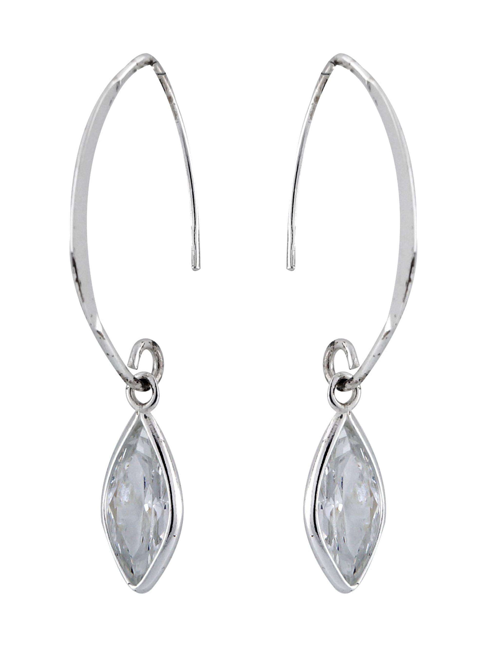 CZ Rhodium over Sterling Silver Marquise Bezel Set 1-1/2" Drop Earrings