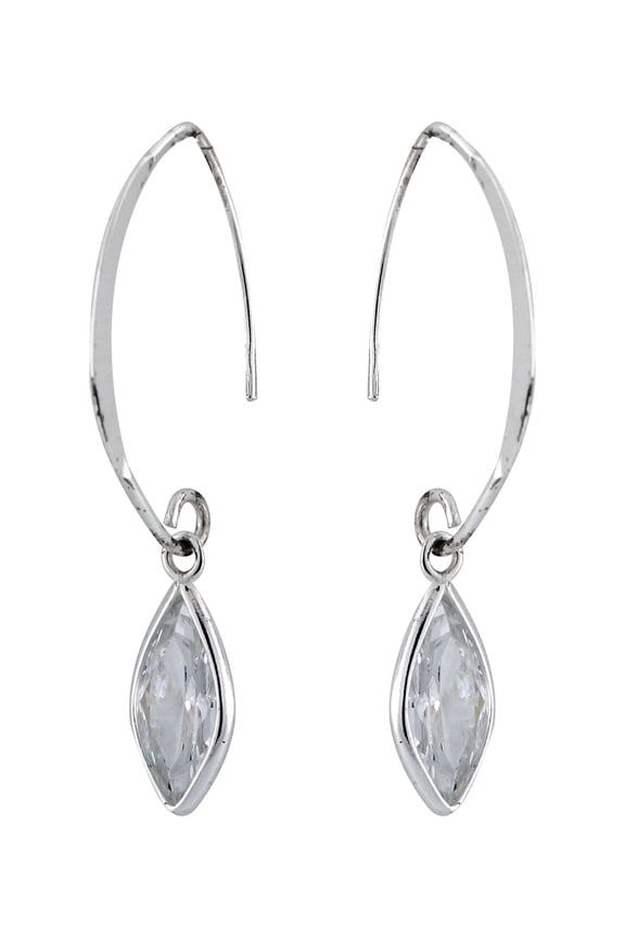 CZ Rhodium over Sterling Silver Marquise Bezel Set 1-1/2" Drop Earrings